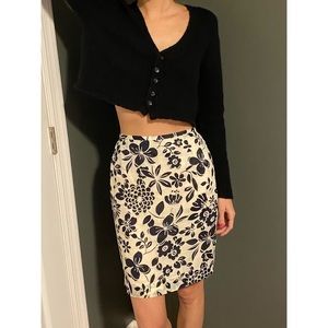 Ann Taylor Late 90s Linen Abstract Flower Floral Foliage Mini Pencil Slit Skirt